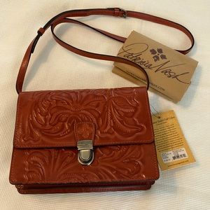 Patricia Nash Embossed Leather Crossbody Bag in Cognac Brown